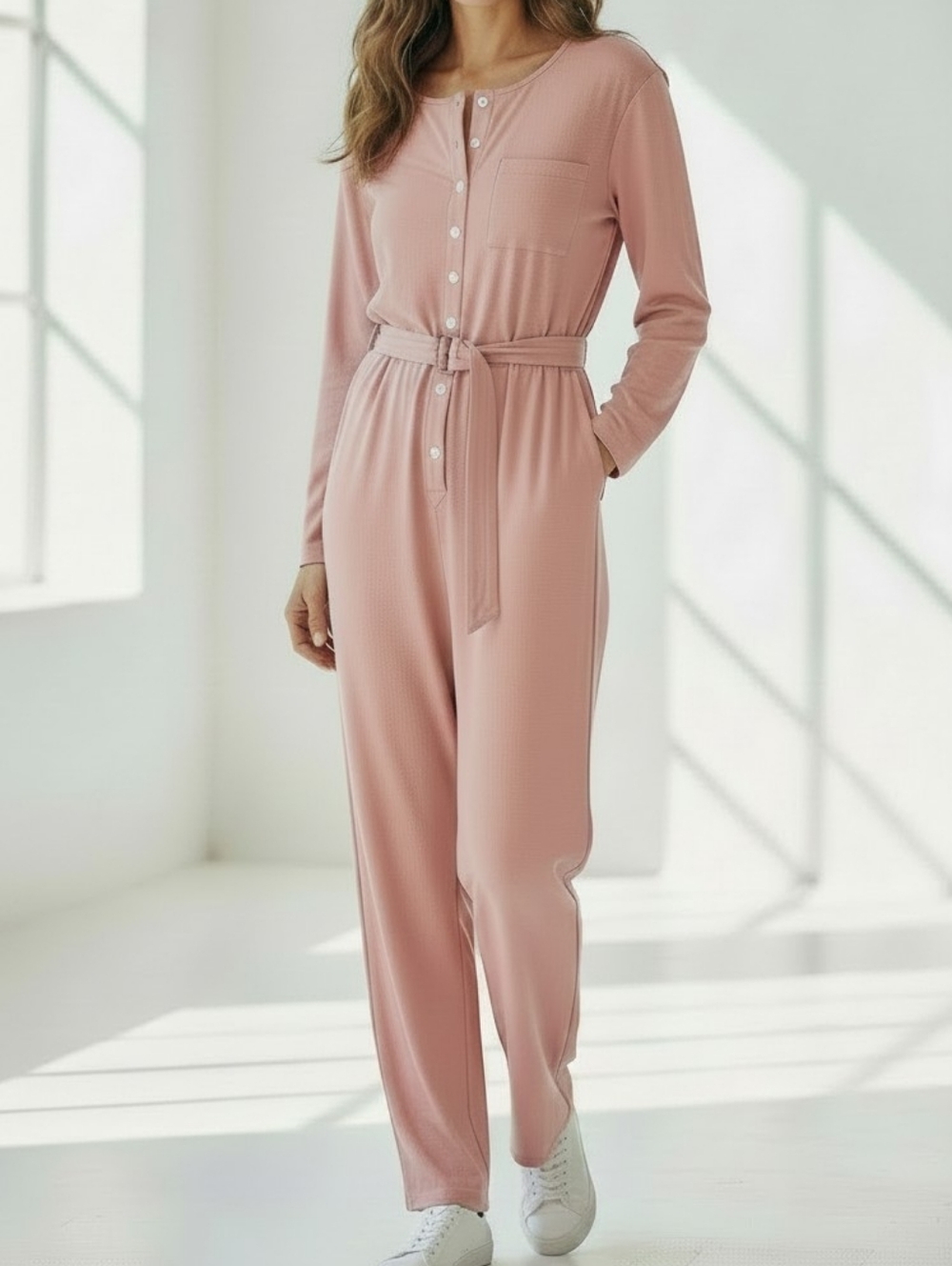 $ WOMENS PLUS SIZE Soft Pink Jumpsuit With Belt
